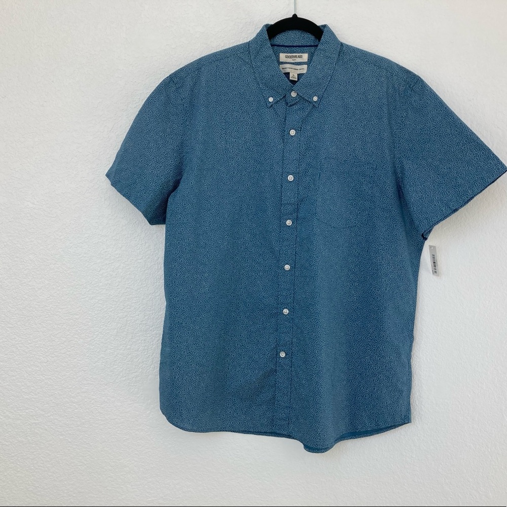 Goodthreads Short Sleeve Standard Fit Blue Cotton Poplin Button Up Shirt XL NWT